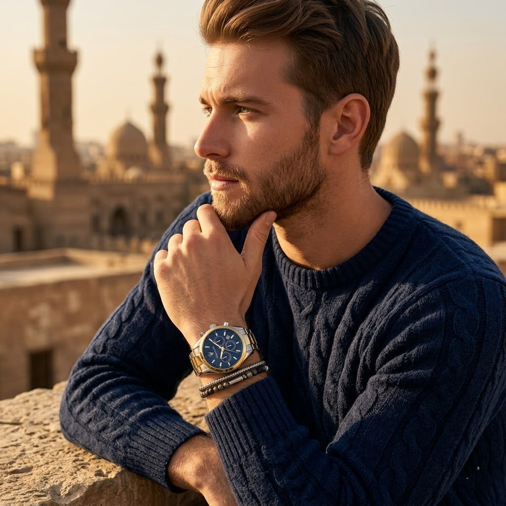 Maserati Attrazione R8853151008 43mm Men’s Chronograph Watch – Blue Sunray Dial & Two-Tone Link Bracelet