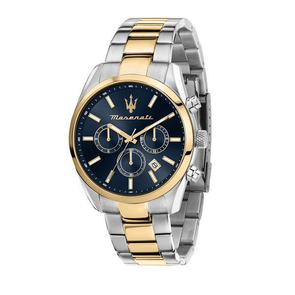 Maserati Attrazione R8853151008 43mm Men’s Chronograph Watch – Blue Sunray Dial & Two-Tone Link Bracelet