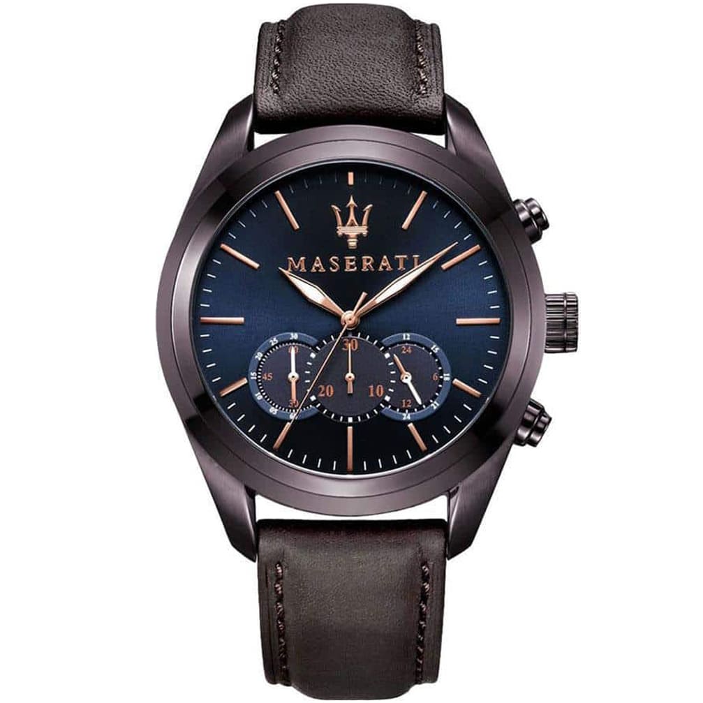 Maserati Traguardo R8871612008 45mm Men’s Chronograph Watch – Blue Sunray Dial & Brown Leather Strap