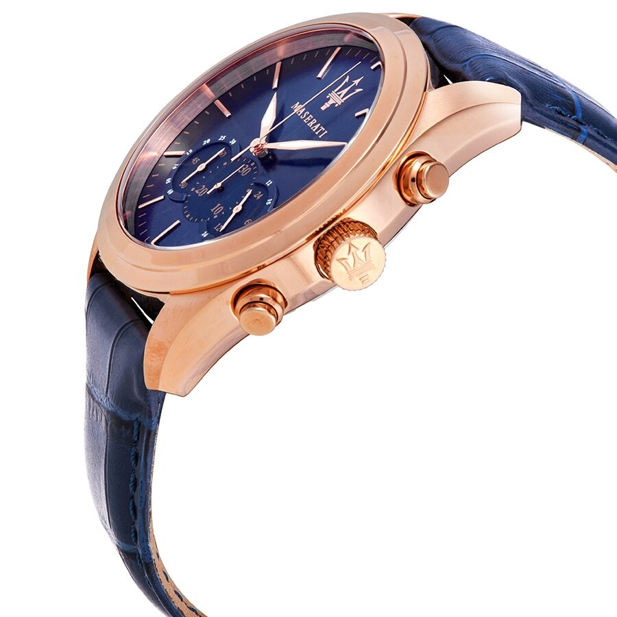 Maserati Traguardo R8871612015 45mm Men’s Chronograph Watch – Blue Sunray Dial & Blue Croco-Embossed Leather Strap