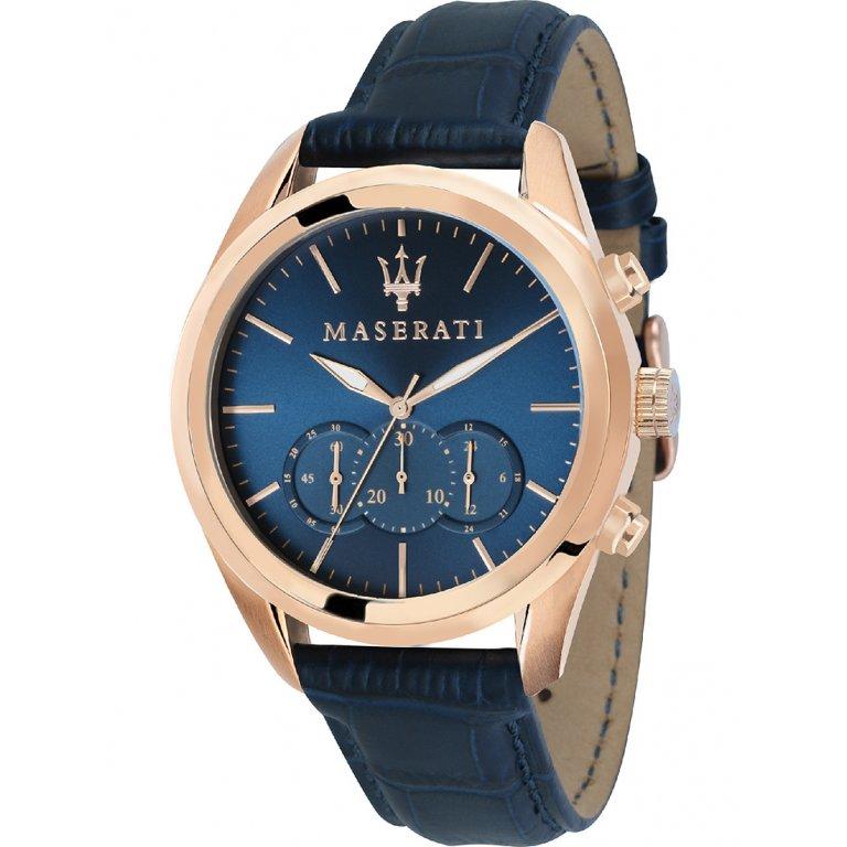 Maserati Traguardo R8871612015 45mm Men’s Chronograph Watch – Blue Sunray Dial & Blue Croco-Embossed Leather Strap