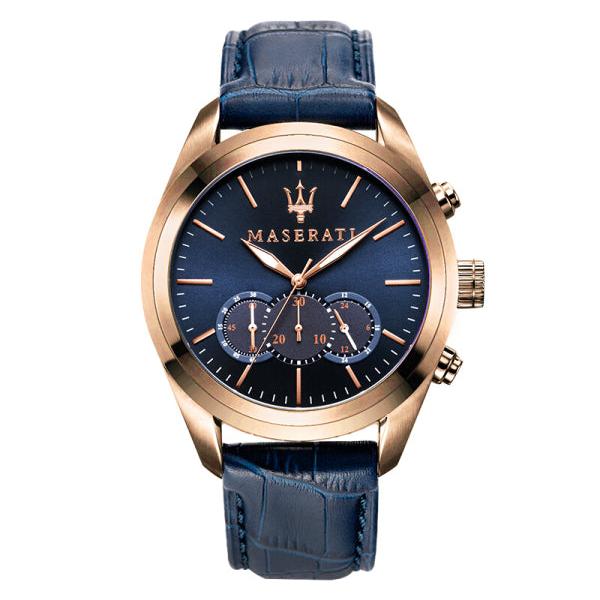Maserati Traguardo R8871612015 45mm Men’s Chronograph Watch – Blue Sunray Dial & Blue Croco-Embossed Leather Strap