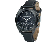 Maserati Traguardo R8871612019 45mm Men’s Chronograph Watch – Black Dial & Black Leather Strap