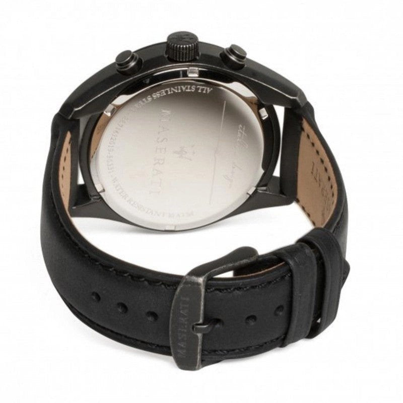 Maserati Traguardo R8871612019 45mm Men’s Chronograph Watch – Black Dial & Black Leather Strap