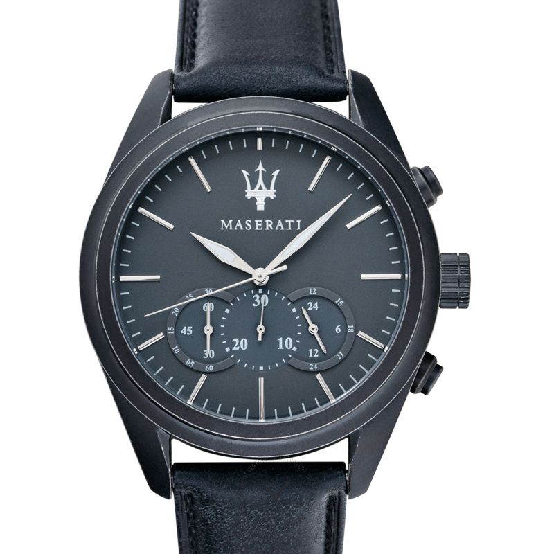 Maserati Traguardo R8871612019 45mm Men’s Chronograph Watch – Black Dial & Black Leather Strap