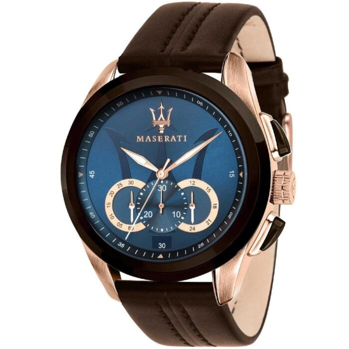 Maserati Traguardo R8871612024 45mm Men’s Chronograph Watch – Blue Sunray Dial & Brown Genuine Leather Strap