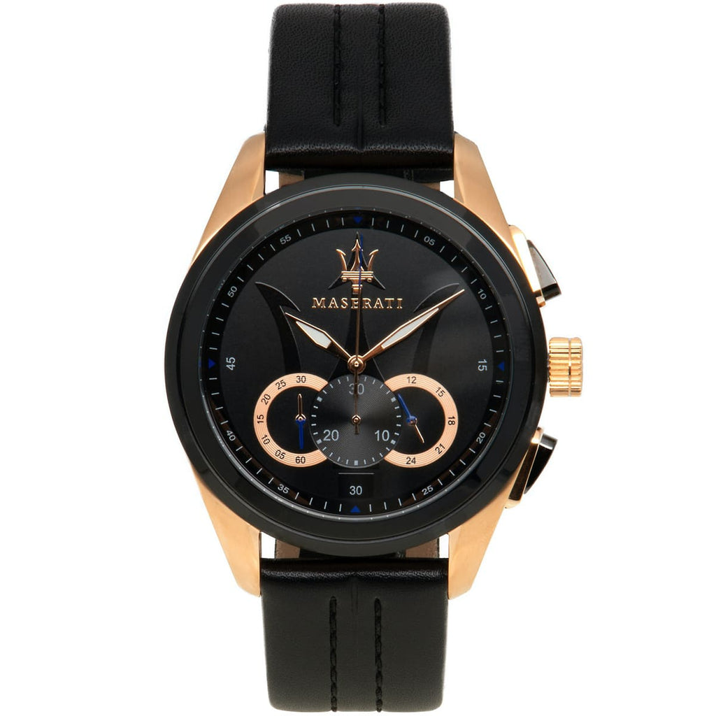 Maserati Traguardo R8871612025 45mm Men’s Chronograph Watch – Black Dial & Black Genuine Leather Strap