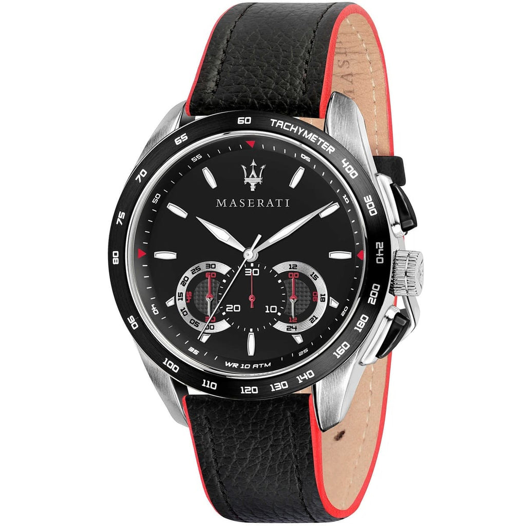 Maserati Traguardo R8871612028 45mm Men’s Chronograph Watch – Black Dial & Black Leather Strap