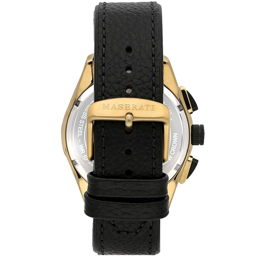 Maserati Traguardo R8871612033 45mm Men’s Chronograph Watch – Black Sunray Dial & Black Leather Strap