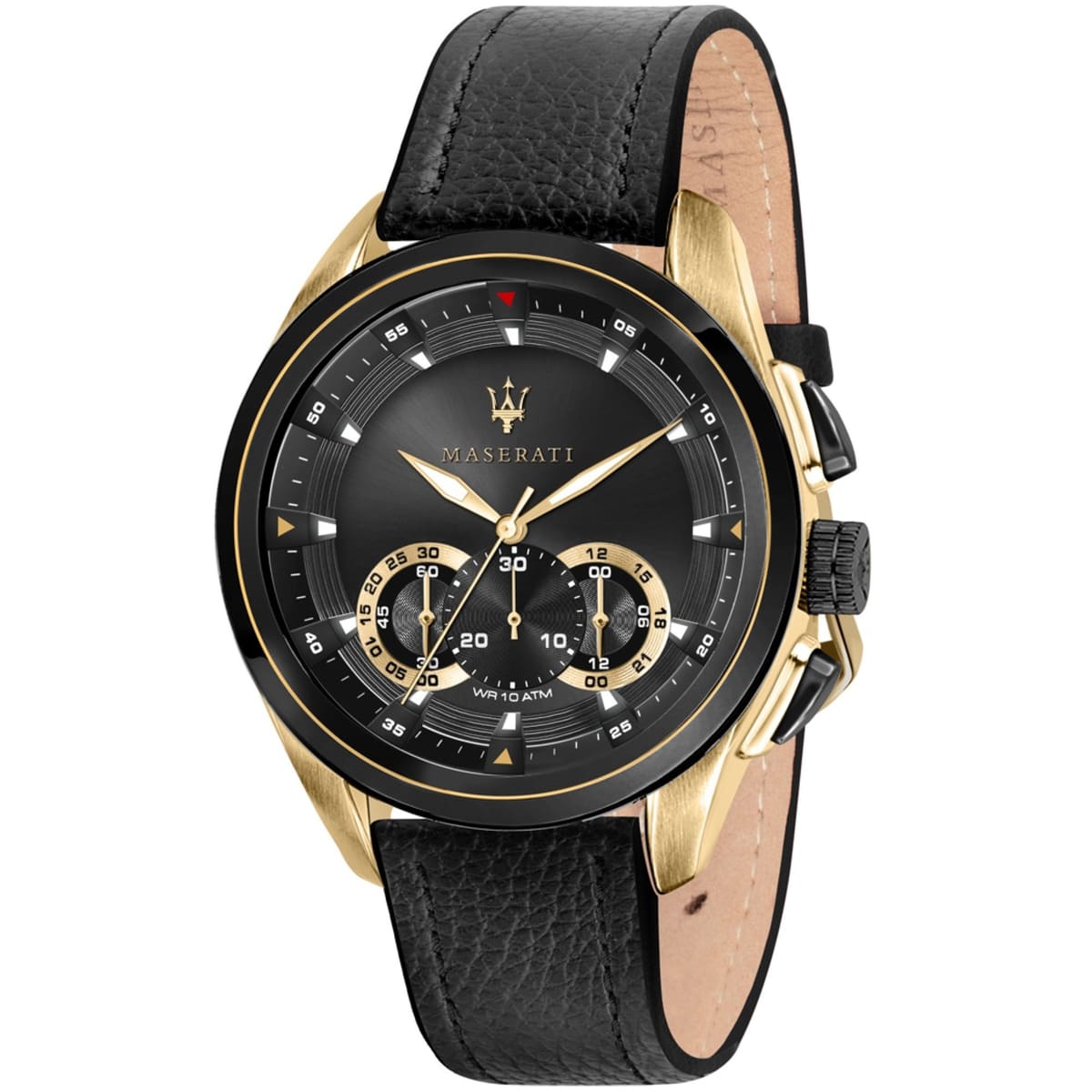 Maserati Traguardo R8871612033 45mm Men’s Chronograph Watch – Black Sunray Dial & Black Leather Strap