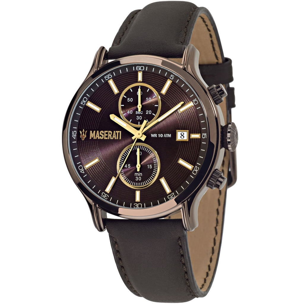 Maserati Epoca R8871618006 42mm Men’s Chronograph Watch – Brown Sunray Dial & Brown Leather Strap