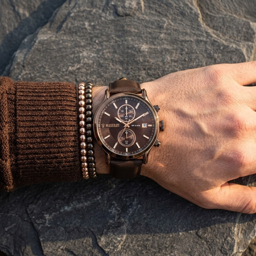 Maserati Epoca R8871618006 42mm Men’s Chronograph Watch – Brown Sunray Dial & Brown Leather Strap