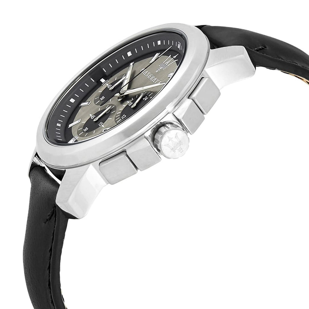 Maserati Successo R8871621006 44mm Men’s Chronograph Watch – Gray Sunray Dial & Smooth Black Leather Strap