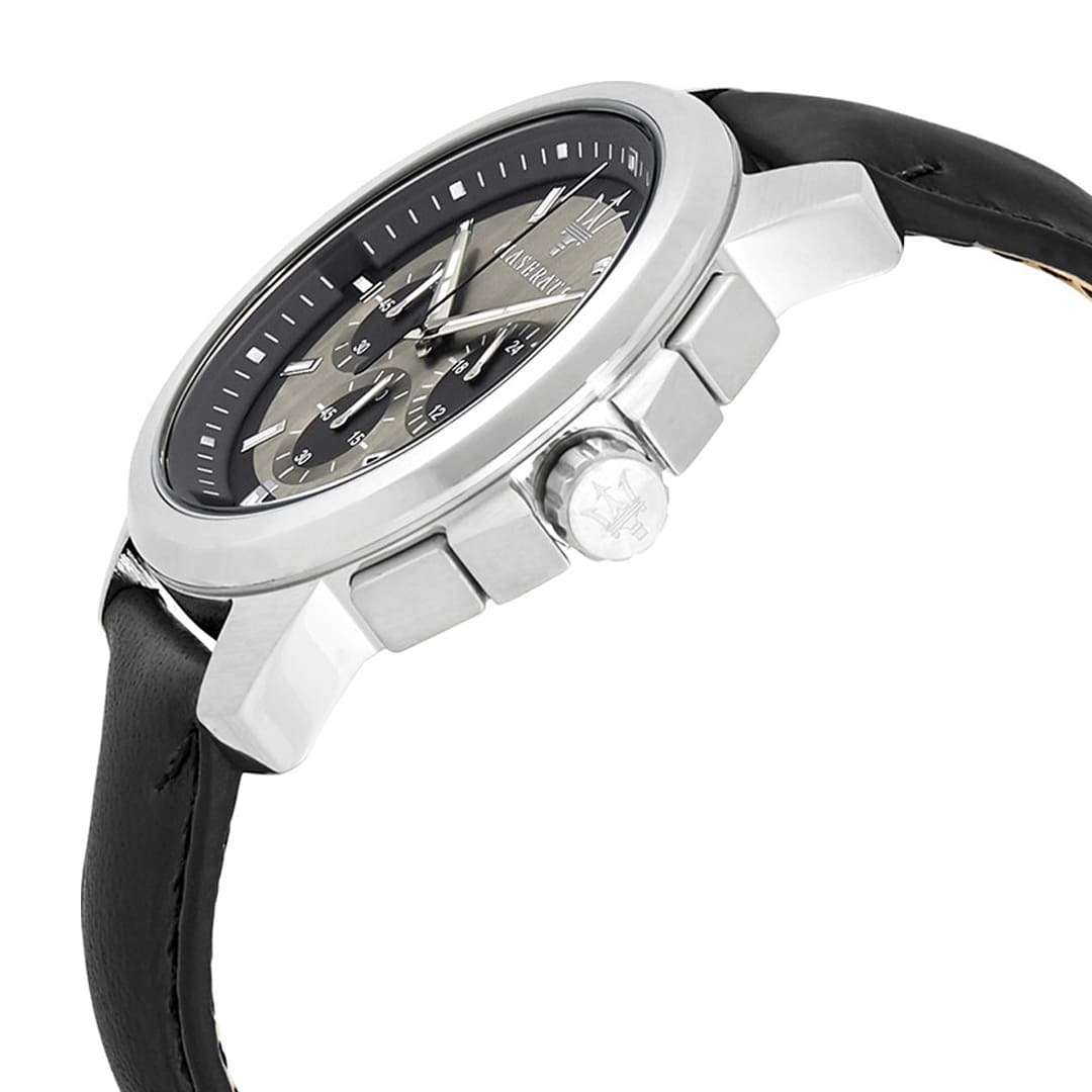Maserati Successo R8871621006 44mm Men’s Chronograph Watch – Gray Sunray Dial & Smooth Black Leather Strap