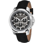 Maserati Successo R8871621006 44mm Men’s Chronograph Watch – Gray Sunray Dial & Smooth Black Leather Strap