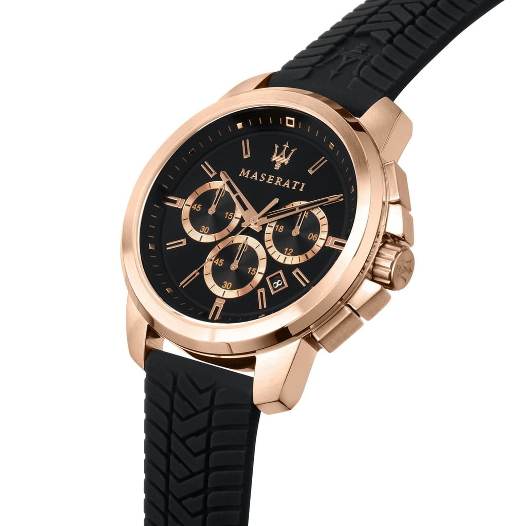 Maserati Successo R8871621012 44mm Men’s Chronograph Watch – Black Racing Dial & Black Rubber Strap