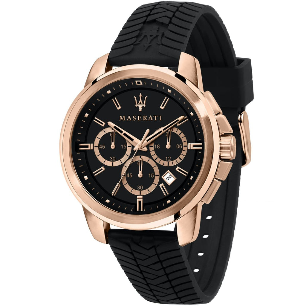 Maserati Successo R8871621012 44mm Men’s Chronograph Watch – Black Racing Dial & Black Rubber Strap