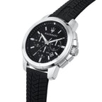Maserati Successo R8871621014 44mm Men’s Chronograph Watch – Black Sunray Dial & Black Rubber Strap