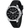 Maserati Successo R8871621014 44mm Men’s Chronograph Watch – Black Sunray Dial & Black Rubber Strap