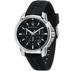 Maserati Successo R8871621014 44mm Men’s Chronograph Watch – Black Sunray Dial & Black Rubber Strap