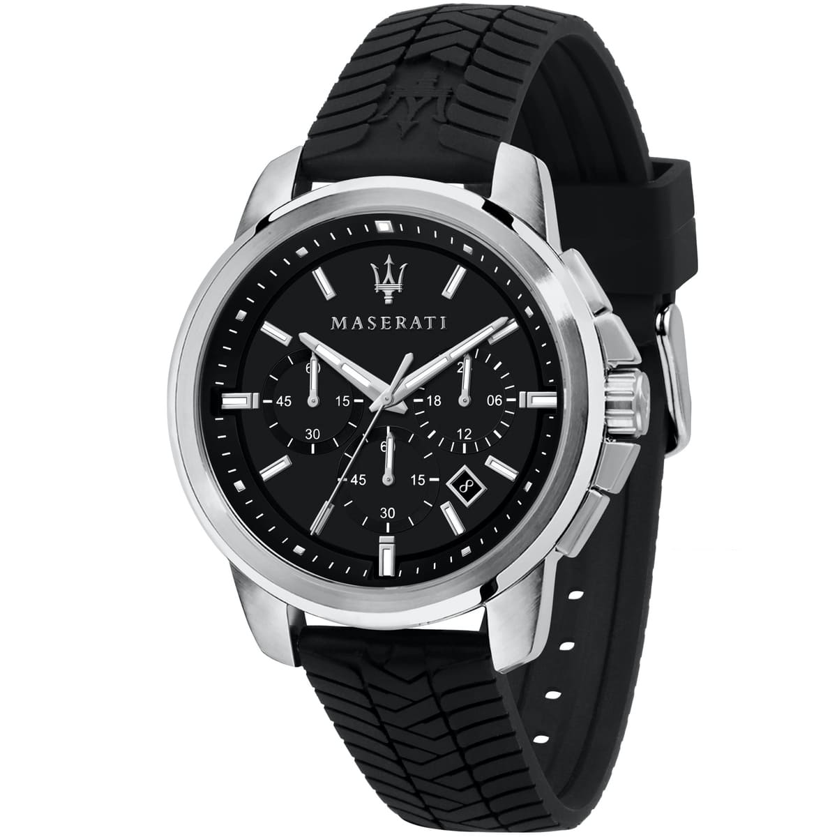 Maserati Successo R8871621014 44mm Men’s Chronograph Watch – Black Sunray Dial & Black Rubber Strap