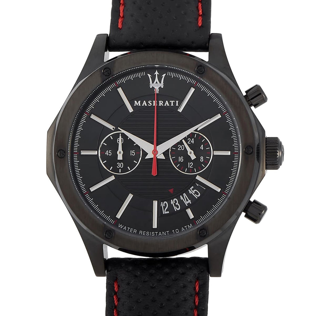 Maserati Circuito R8871627004 44mm Men’s Chronograph Watch – Black Dial & Perforated Black Leather Strap