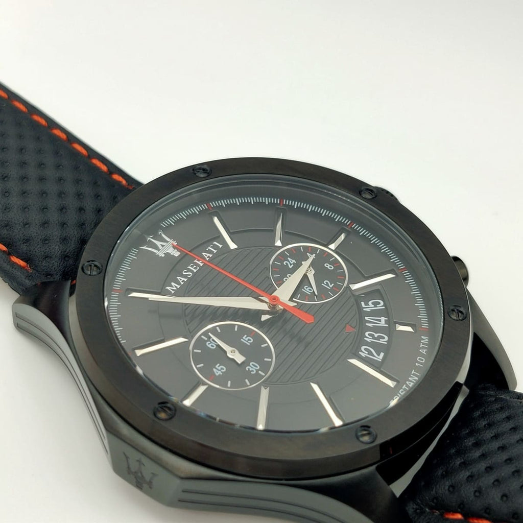 Maserati Circuito R8871627004 44mm Men’s Chronograph Watch – Black Dial & Perforated Black Leather Strap