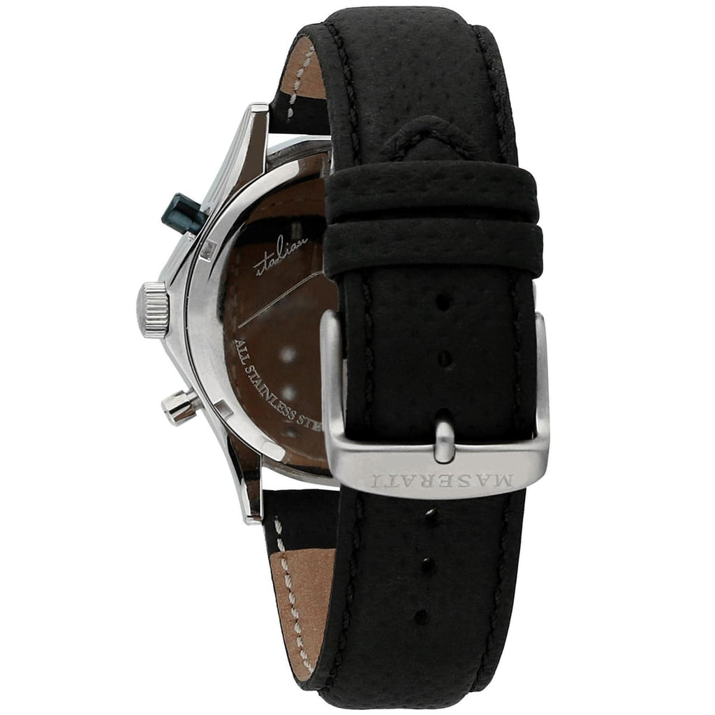 Maserati Circuito R8871627005 44mm Men’s Chronograph Watch – Silver Dial & Perforated Black Leather Strap