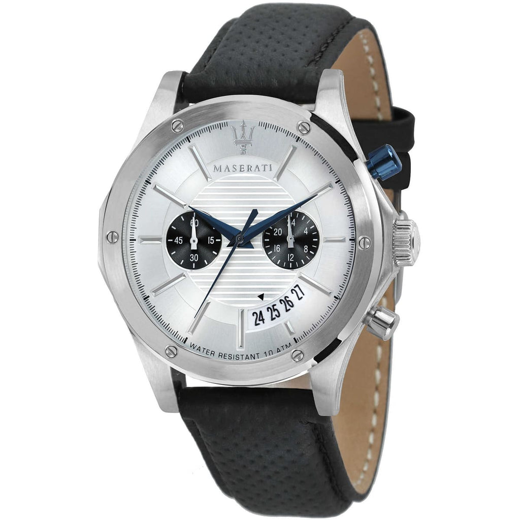 Maserati Circuito R8871627005 44mm Men’s Chronograph Watch – Silver Dial & Perforated Black Leather Strap