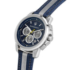Maserati Royale R8871637001 45mm Men’s Chronograph Watch – Blue Sunray Dial & Blue Fabric Synthetic Fiber Strap