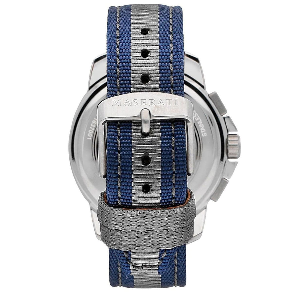 Maserati Royale R8871637001 45mm Men’s Chronograph Watch – Blue Sunray Dial & Blue Fabric Synthetic Fiber Strap