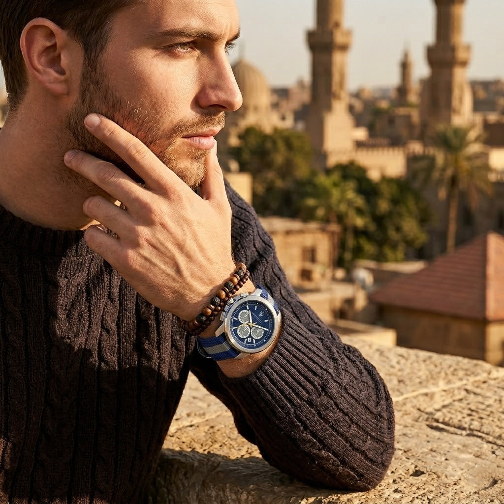 Maserati Royale R8871637001 45mm Men’s Chronograph Watch – Blue Sunray Dial & Blue Fabric Synthetic Fiber Strap