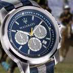 Maserati Royale R8871637001 45mm Men’s Chronograph Watch – Blue Sunray Dial & Blue Fabric Synthetic Fiber Strap