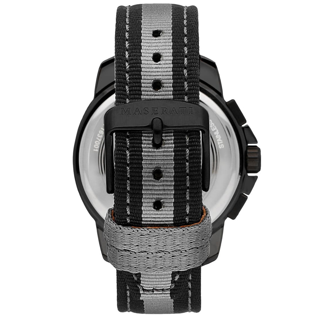 Maserati Royale R8871637002 45mm Men’s Chronograph Watch – Racing Dial & Black & Grey Striped Fiber Strap