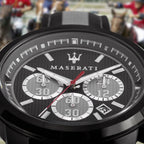 Maserati Royale R8871637002 45mm Men’s Chronograph Watch – Racing Dial & Black & Grey Striped Fiber Strap