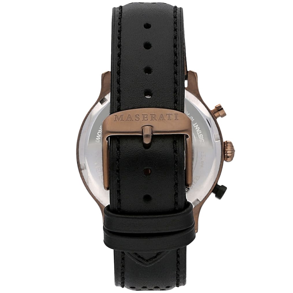 Maserati Legend R8871638001 42mm Men’s Chronograph Watch – Black Dial & Perforated Black Leather Strap