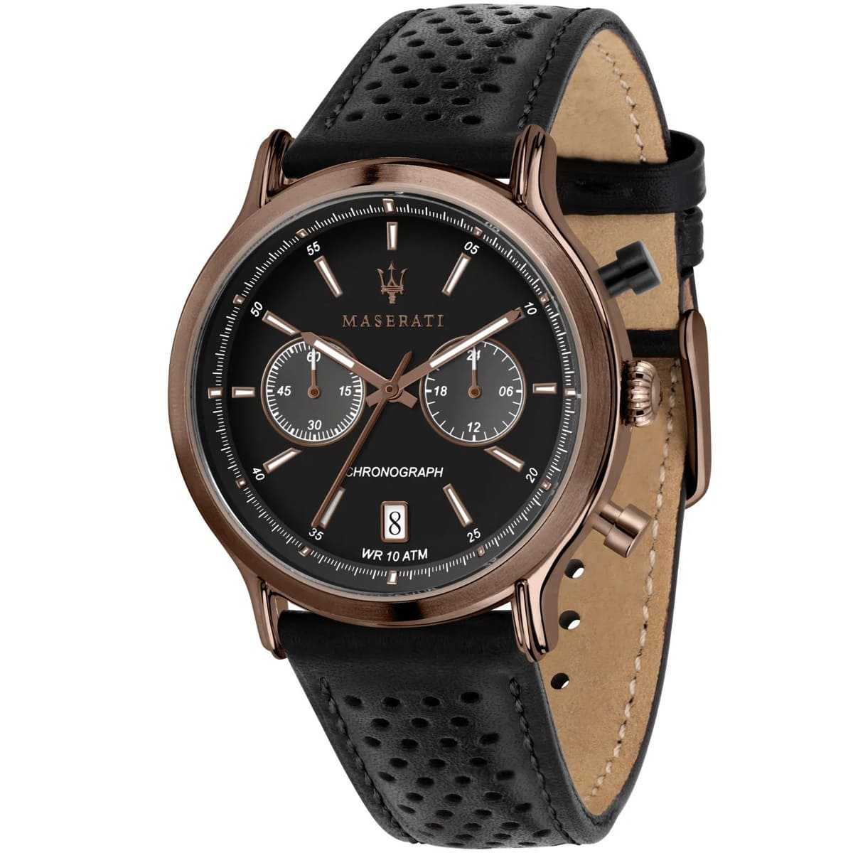 Maserati Legend R8871638001 42mm Men’s Chronograph Watch – Black Dial & Perforated Black Leather Strap