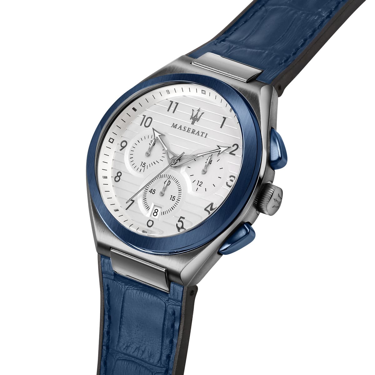 Maserati Triconic R8871639001 45mm Men’s Chronograph Watch – White Dial & Blue Rubber Strap