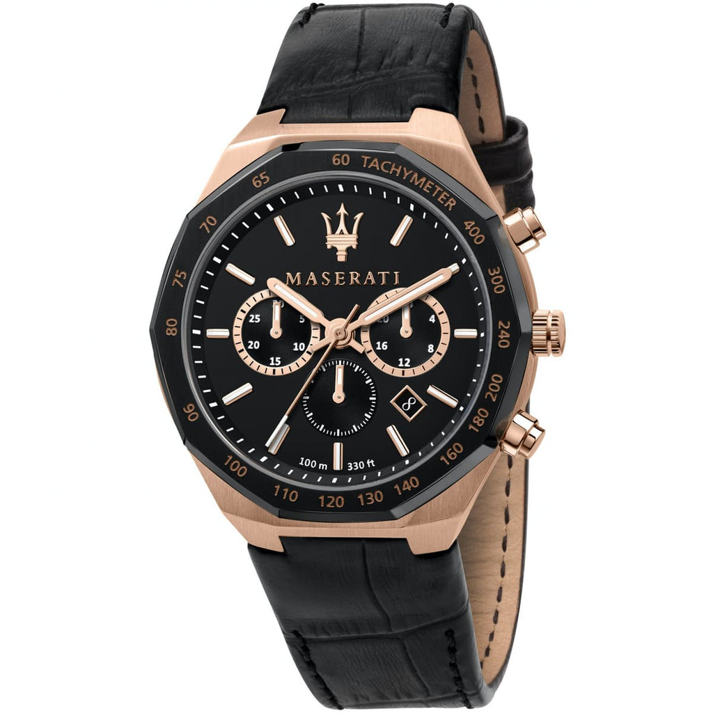 Maserati Stile R8871642001 45mm Men’s Chronograph Watch – Black Dial & Black Leather Strap