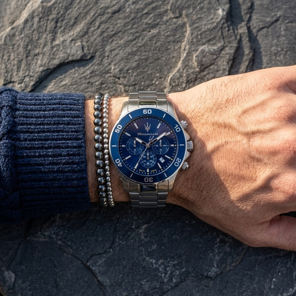 Maserati Competizione R8873600002 43mm Men’s Chronograph Watch – Blue Sunray Dial & Silver-Tone Link Bracelet