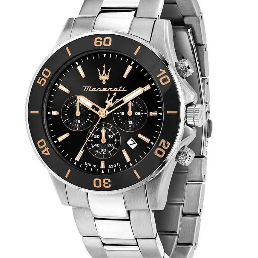 Maserati Competizione R8873600003 43mm Men’s Chronograph Watch – Black Dial & Two-Tone Silver Link Bracelet
