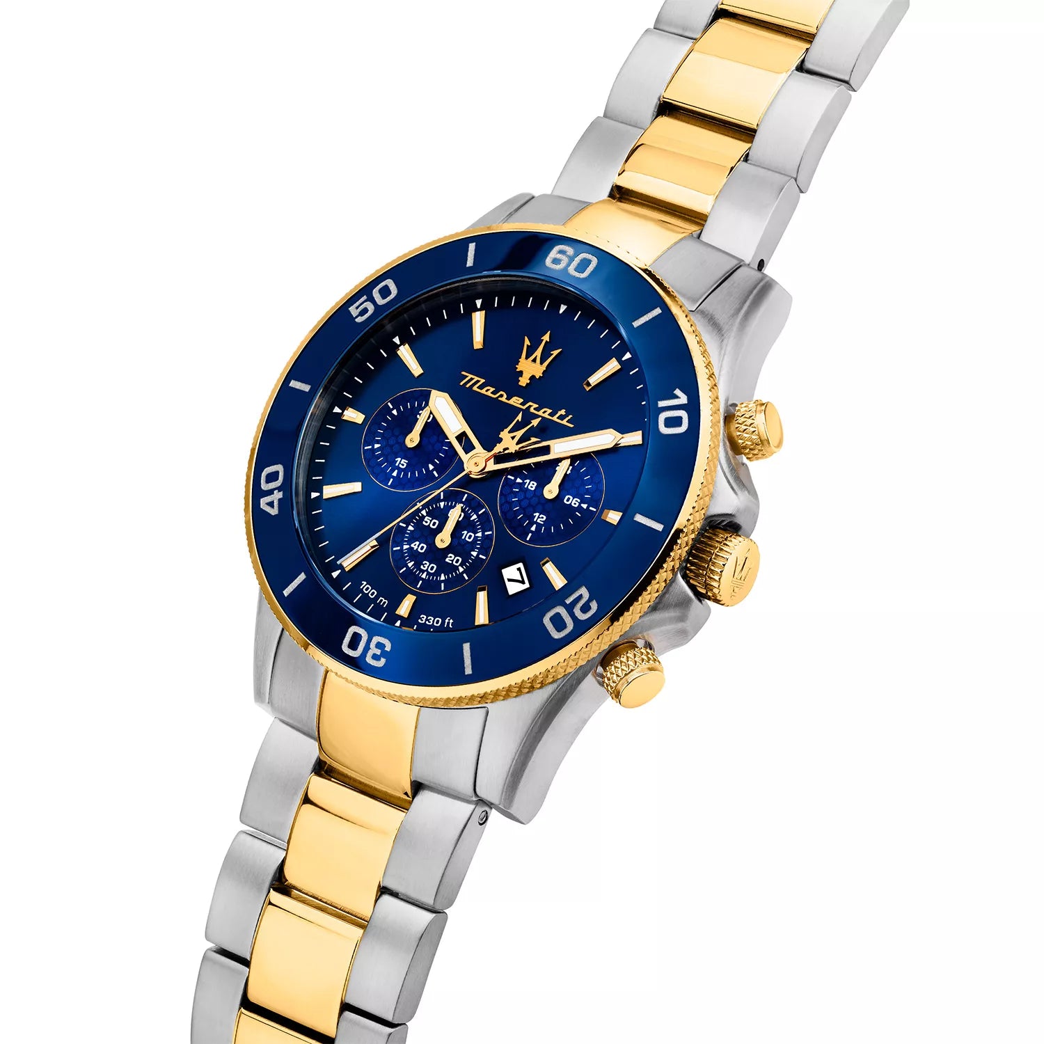 Maserati Competizione R8873600006 43mm Men’s Chronograph Watch – Blue Sunray Dial & Two-Tone Link Bracelet