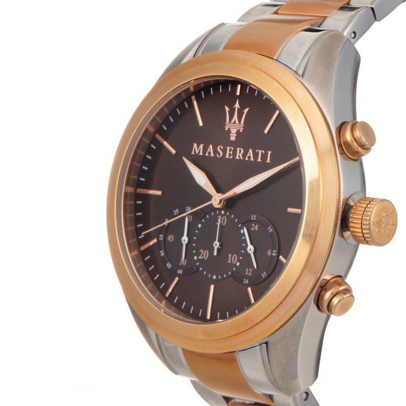 Maserati Traguardo R8873612003 45mm Men’s Chronograph Watch – Brown Sunray Dial & Two-Tone Link Bracelet