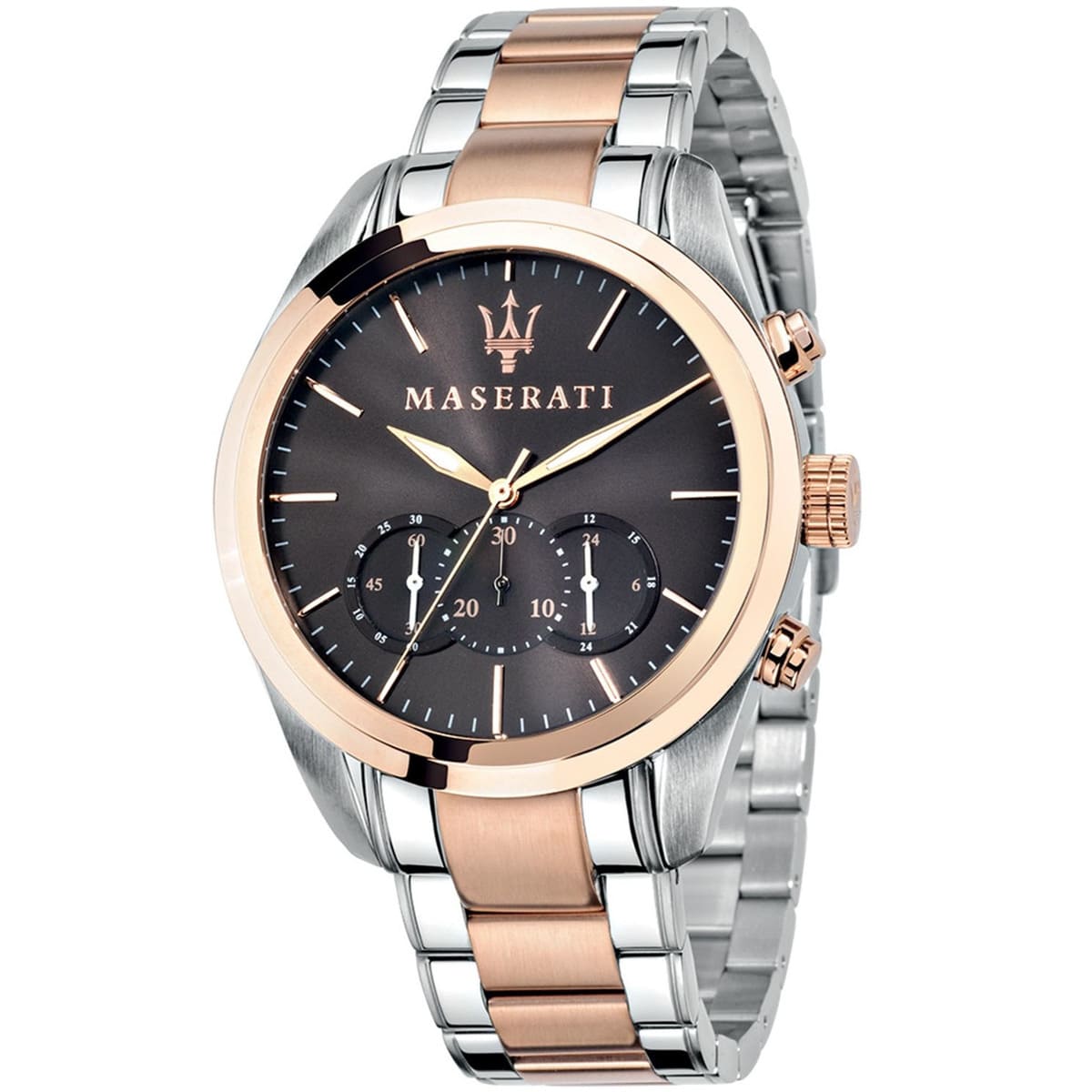 Maserati Traguardo R8873612003 45mm Men’s Chronograph Watch – Brown Sunray Dial & Two-Tone Link Bracelet