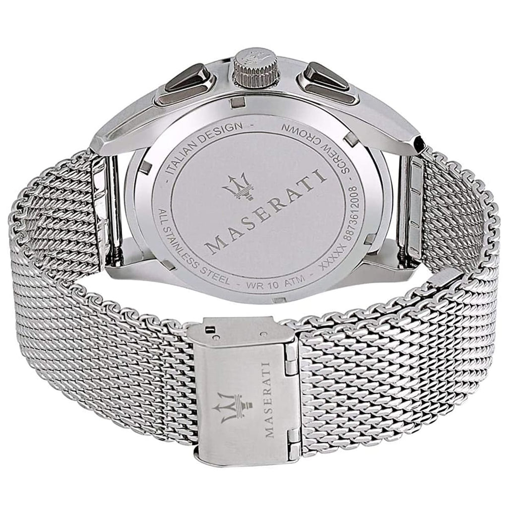 Maserati Traguardo R8873612008 45mm Men’s Chronograph Watch – Gray Waffle Dial & Silver Mesh Strap