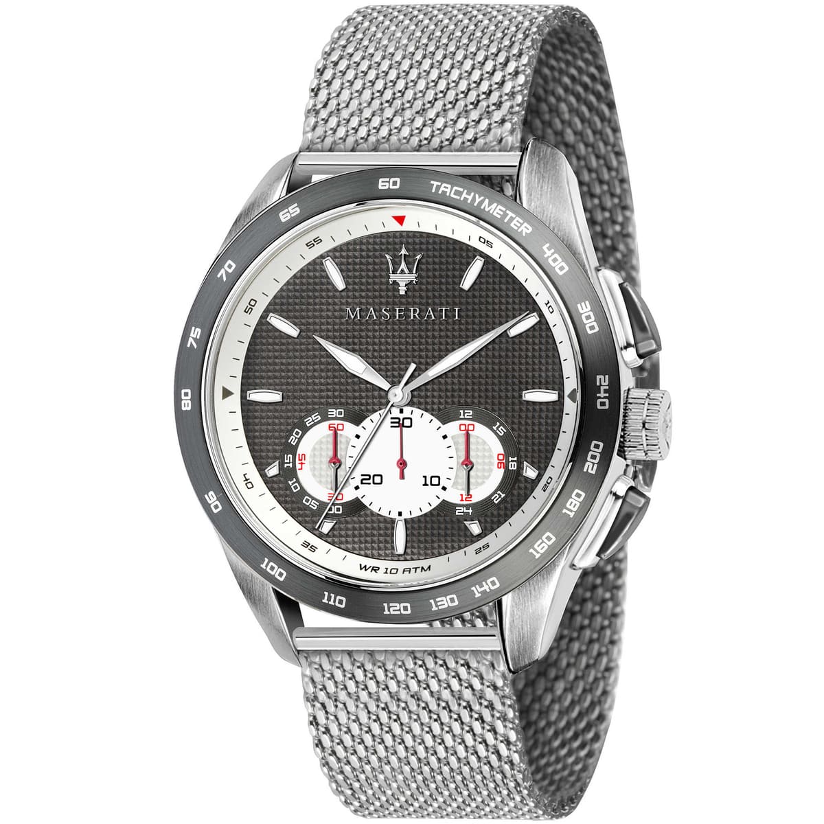 Maserati Traguardo R8873612008 45mm Men’s Chronograph Watch – Gray Waffle Dial & Silver Mesh Strap