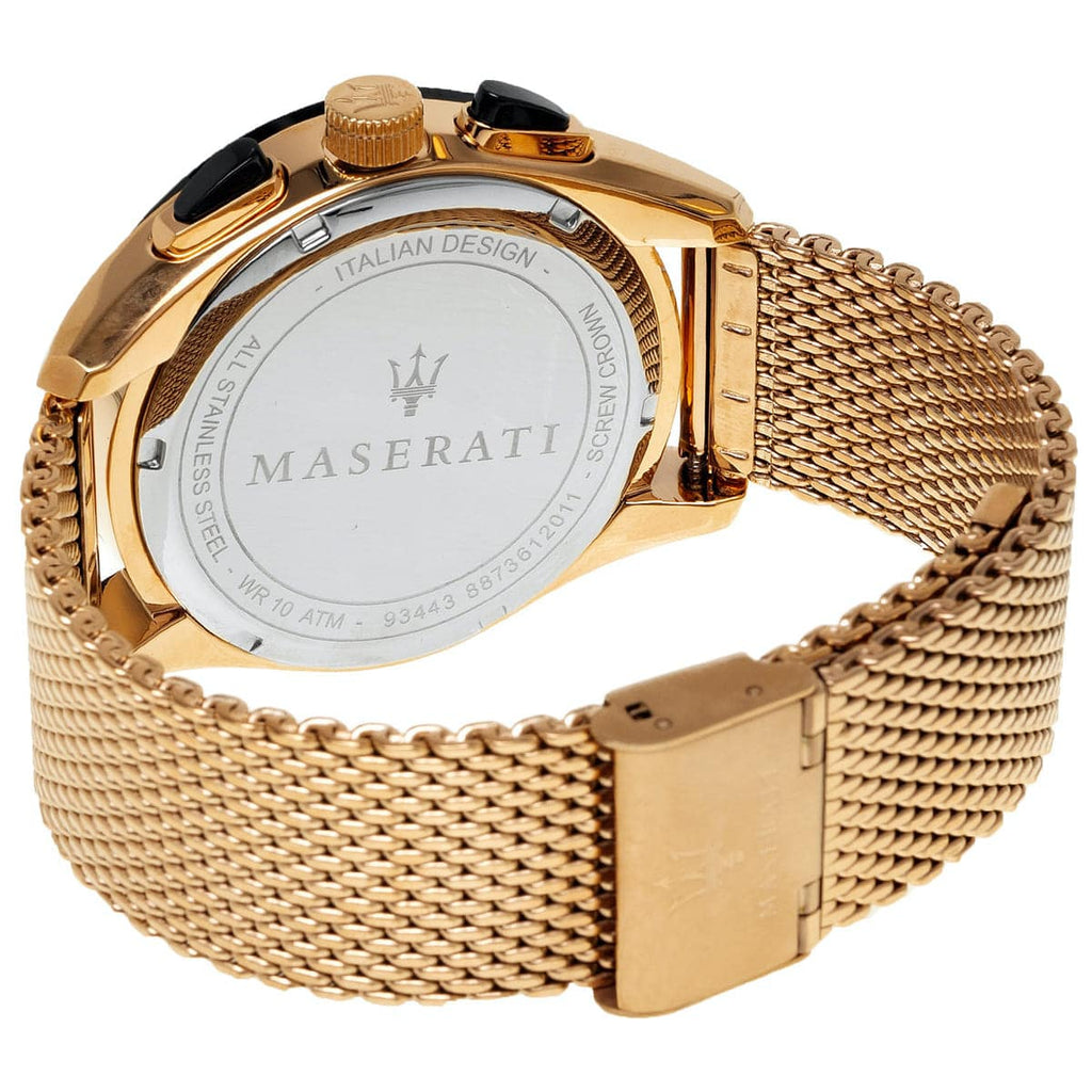 Maserati Traguardo R8873612011 45mm Men’s Chronograph Watch – White Racing Dial & Rose Gold Mesh Strap