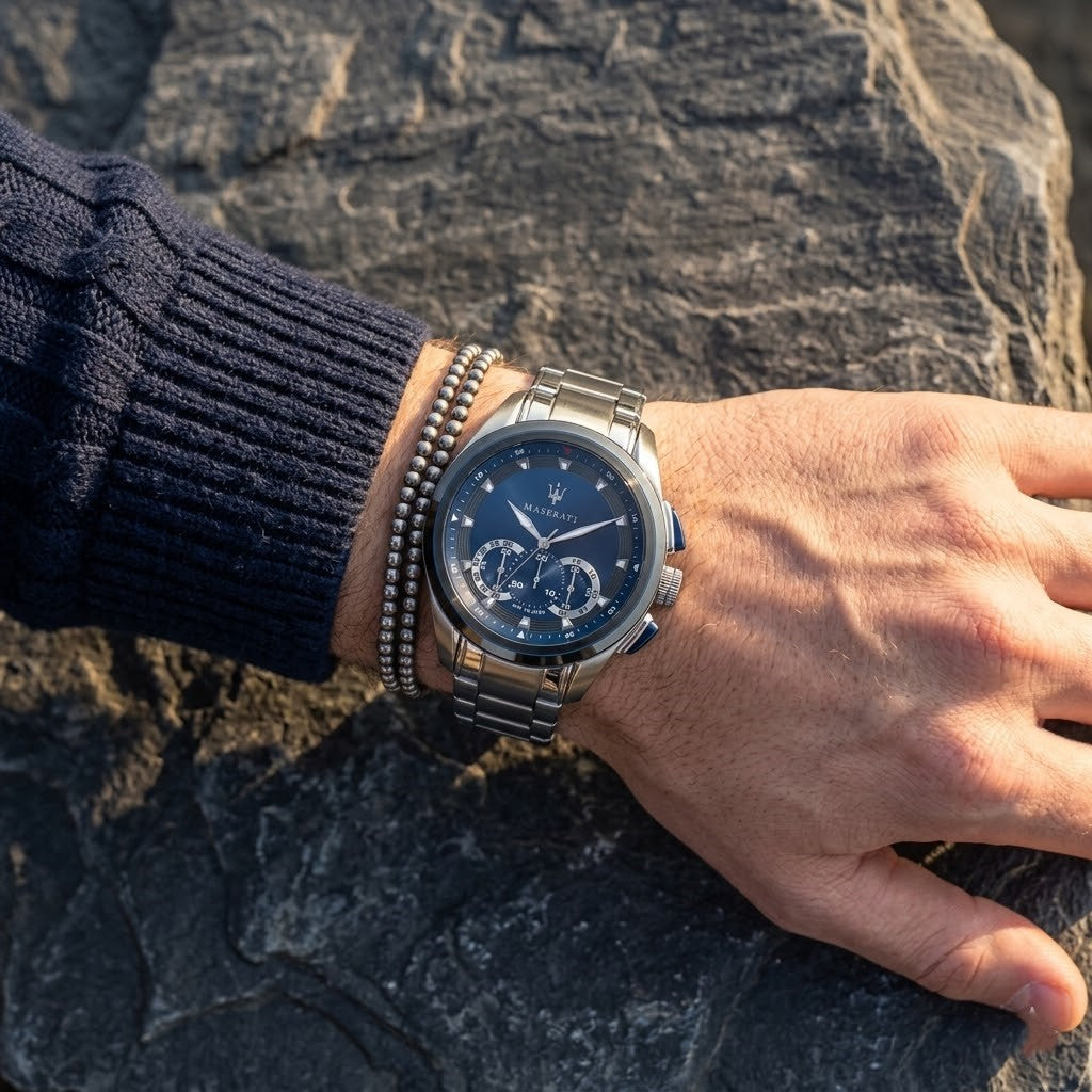 Maserati Traguardo R8873612014 45mm Men’s Chronograph Watch – Blue Sunray Dial & Silver-Tone Link Bracelet