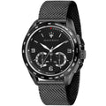 Maserati Traguardo R8873612031 45mm Men’s Chronograph Watch – Triple Black Sunray Dial & Black Stainless Steel Mesh Strap