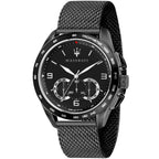 Maserati Traguardo R8873612031 45mm Men’s Chronograph Watch – Triple Black Sunray Dial & Black Stainless Steel Mesh Strap